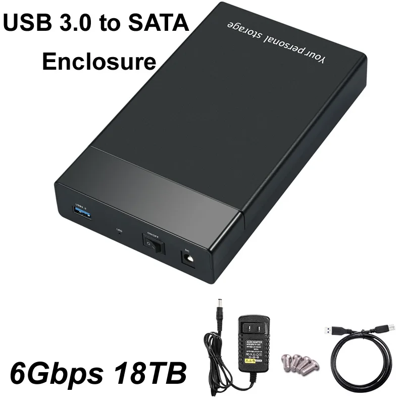 USB 3.0 to SATA III HD 3.5 Case External Hard Disk Drive Enclosure Box Case For Desktop Computer  AC DC Power 12v 2A 6Gbps 18TB