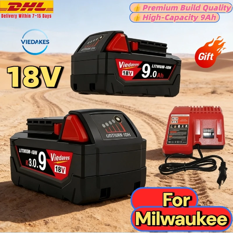 

For Milwaukee 18V Battery 9.0Ah Rechargeable Li-ion Battery + Charger for 48-11-1865 2604-22 for Milwaukee Tools️