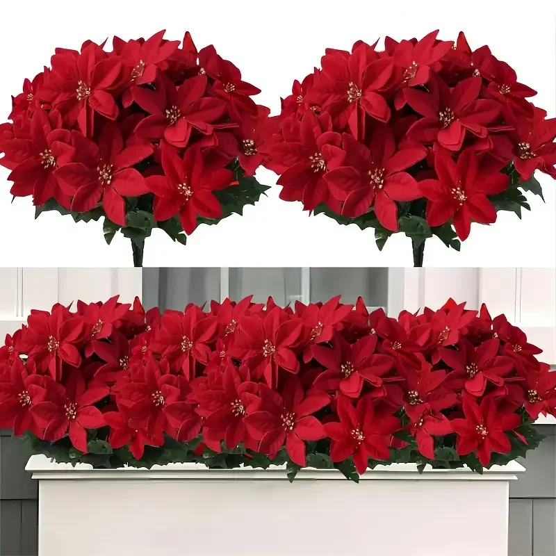 

1/3/5Pcs Christmas Artificial Flowers Red Poinsettia Bouquet 2025 Xmas Tree Hanging Ornaments Christmas New Year Home Decoration