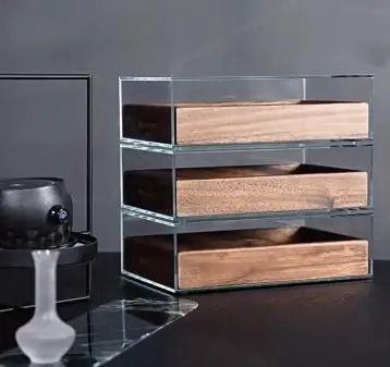 Walnut solid wood tempered glass desktop storage box