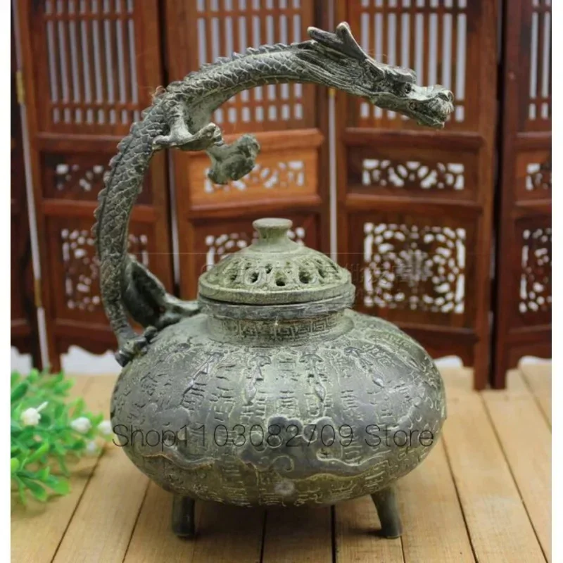 Copper Statue Antique handicraft bronze Baishou dragon incense burner