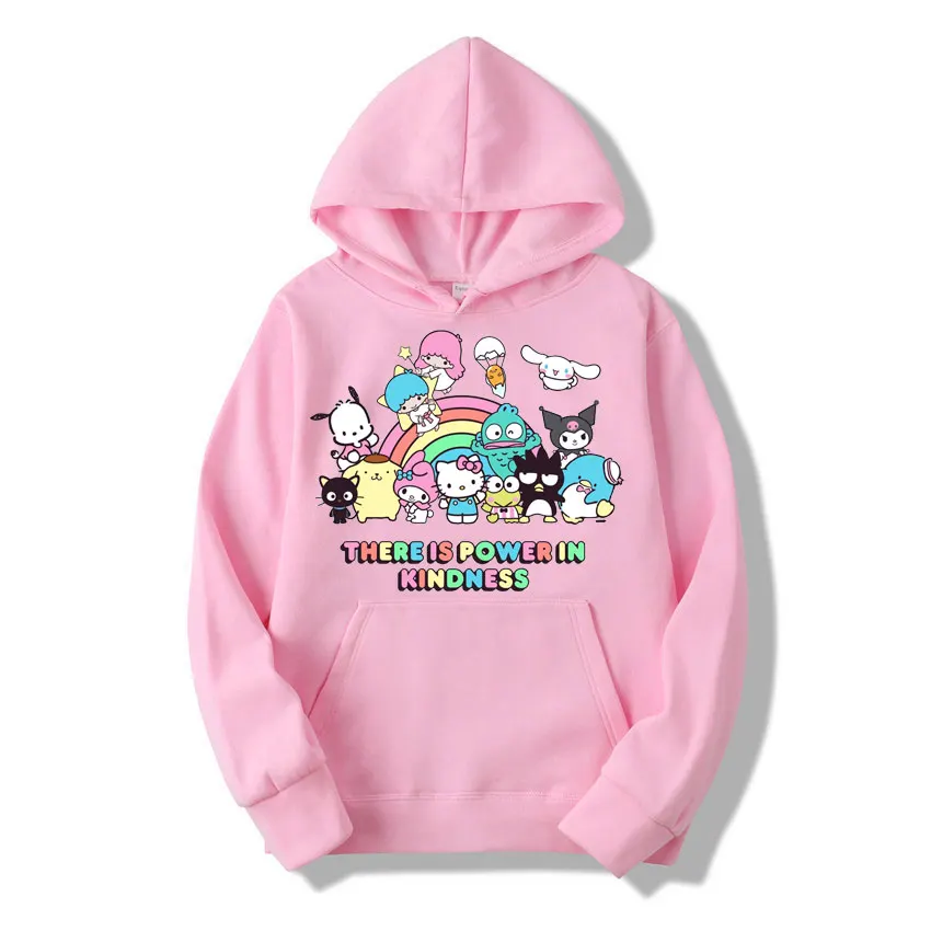 Hello Kitty Kuromi Family Women Hoodie Cartoon Anime Men Pullover 2024 New Spring Autumn Couple Sweatshirt Clothes Tops