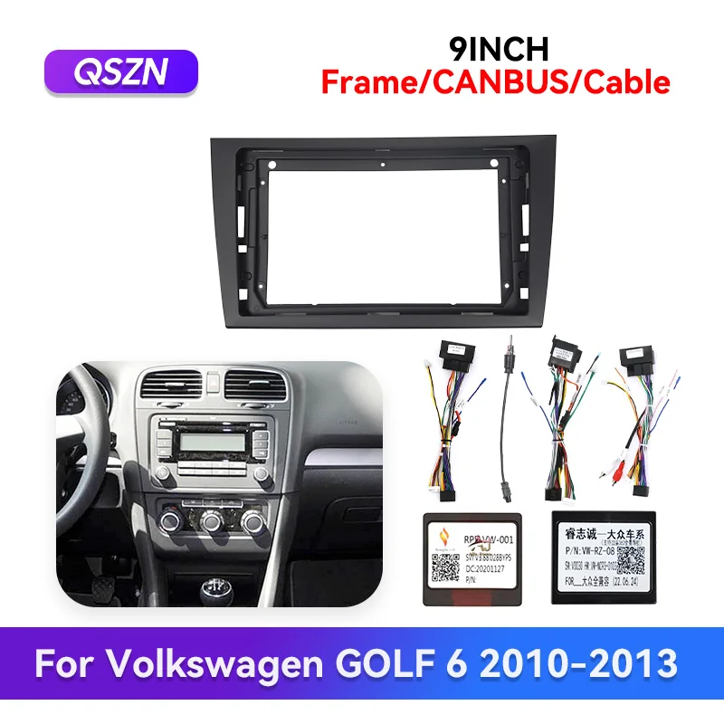 QSZN Cable Harness For Volkswagen GOLF 6 2010-2013 Canbus Adapter 9 Inch Car DVD Frame 2 Din Stereo Panel Frame Audio Dashboard