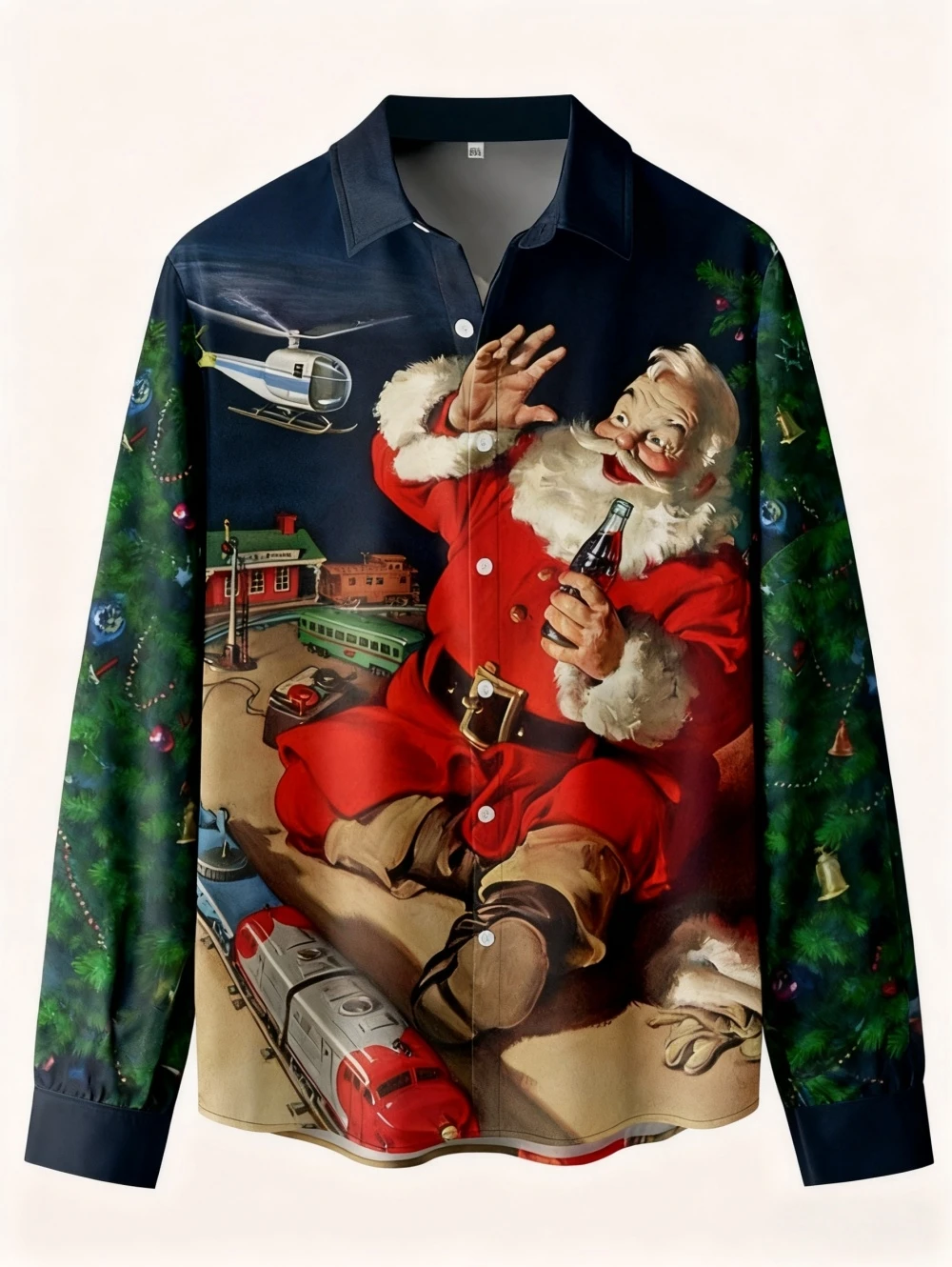 Christmas Festival Men's Shirts Funny Santa Claus 3D Print Graphic Long Sleeve Shirt Fashion Casual Loose Lapel Men's Clothing