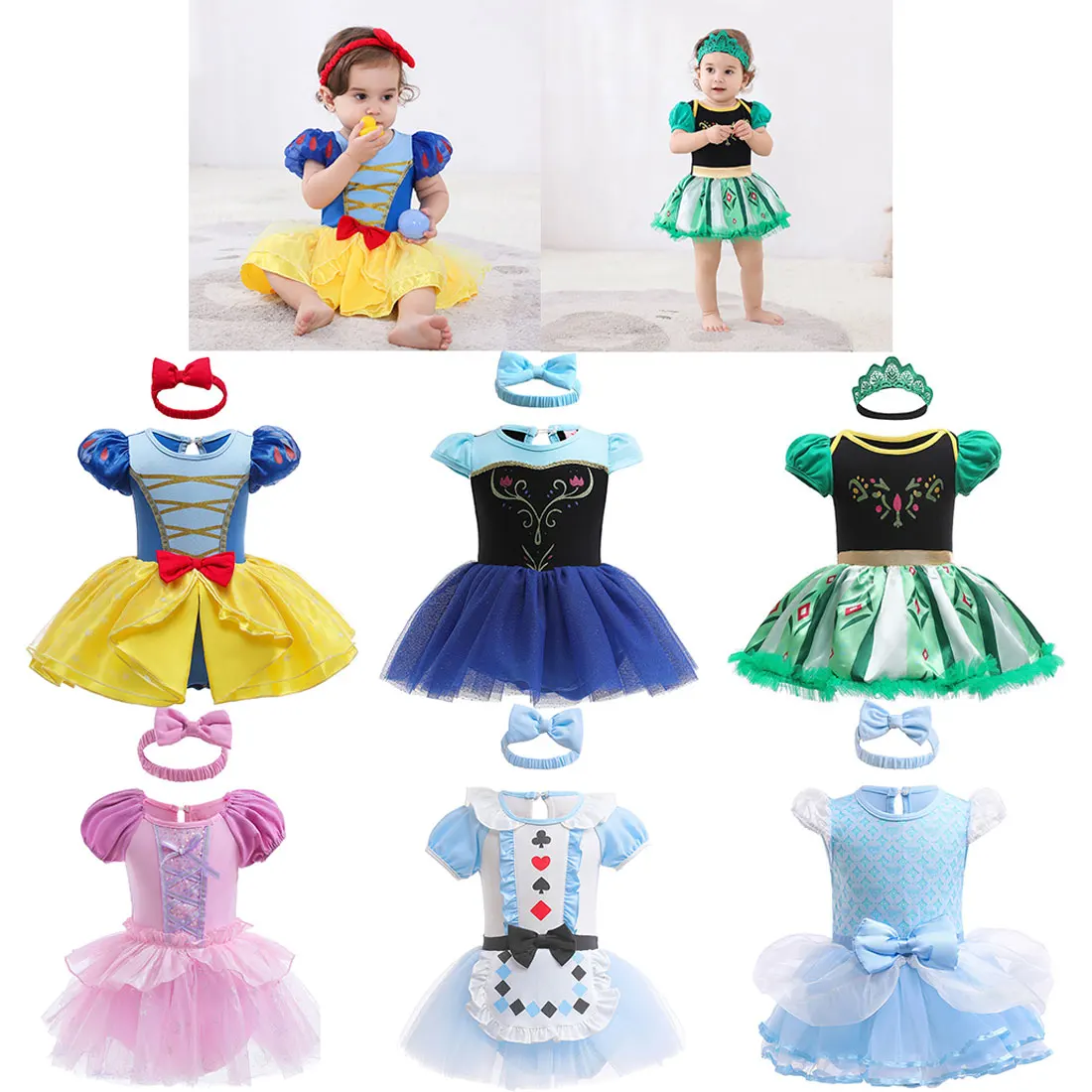

Disney Princess Snow White·Anna Alice Rapunzel Elsa Dress For Girl Halloween Easter Girl Cosplay Cute Princess Dress Set
