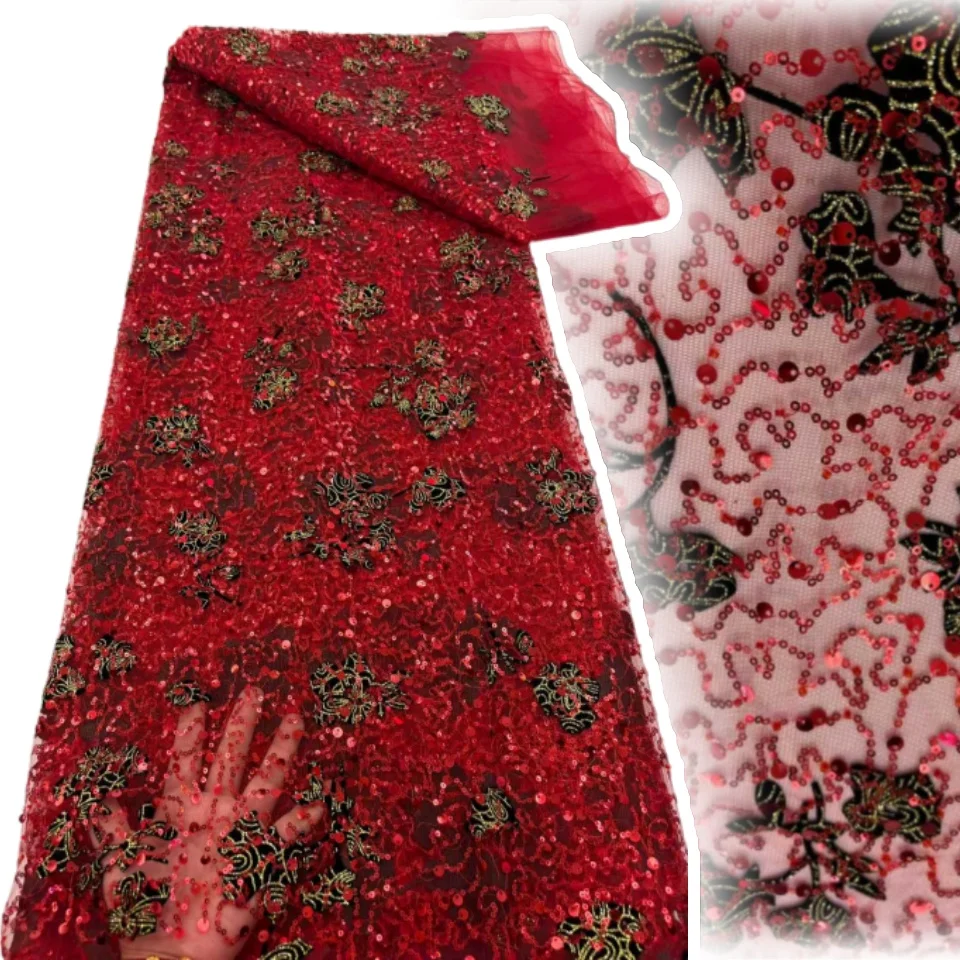 

Оранжевый африканский нигерийский тюль, сетчатая кружевная французская сетчатая кружевная ткань с блестками, роскошная вышивка для женских платьев, шитье CC1565