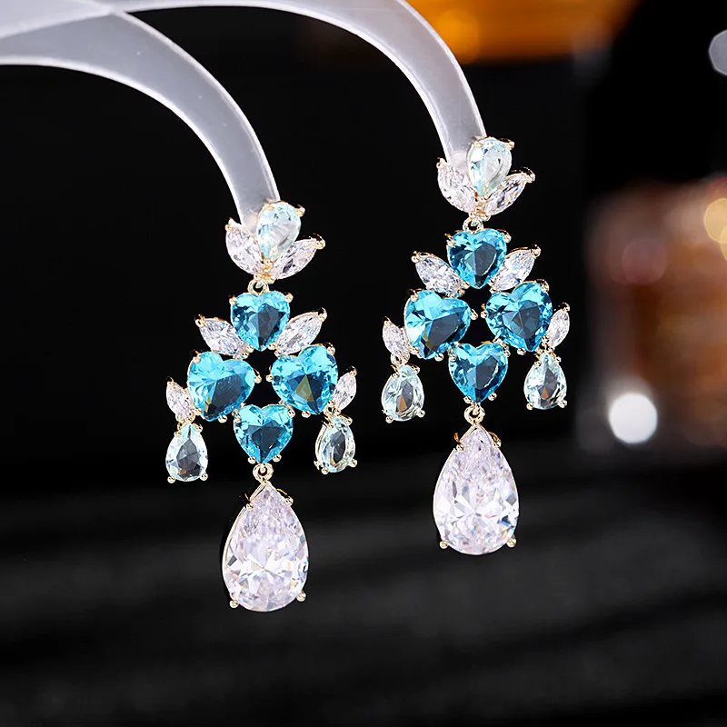 

Korean high-end and elegant earrings, grand round face slimming, colorful zirconium earrings, women's banquet retro earrings