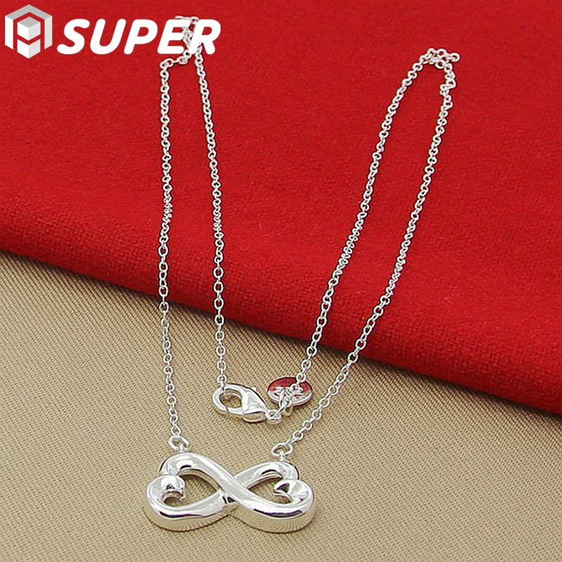 

925 Sterling Silver Double Heart Pendant Necklace 18 inch Chain For Women Engagement Wedding Fashion Charm Jewelry