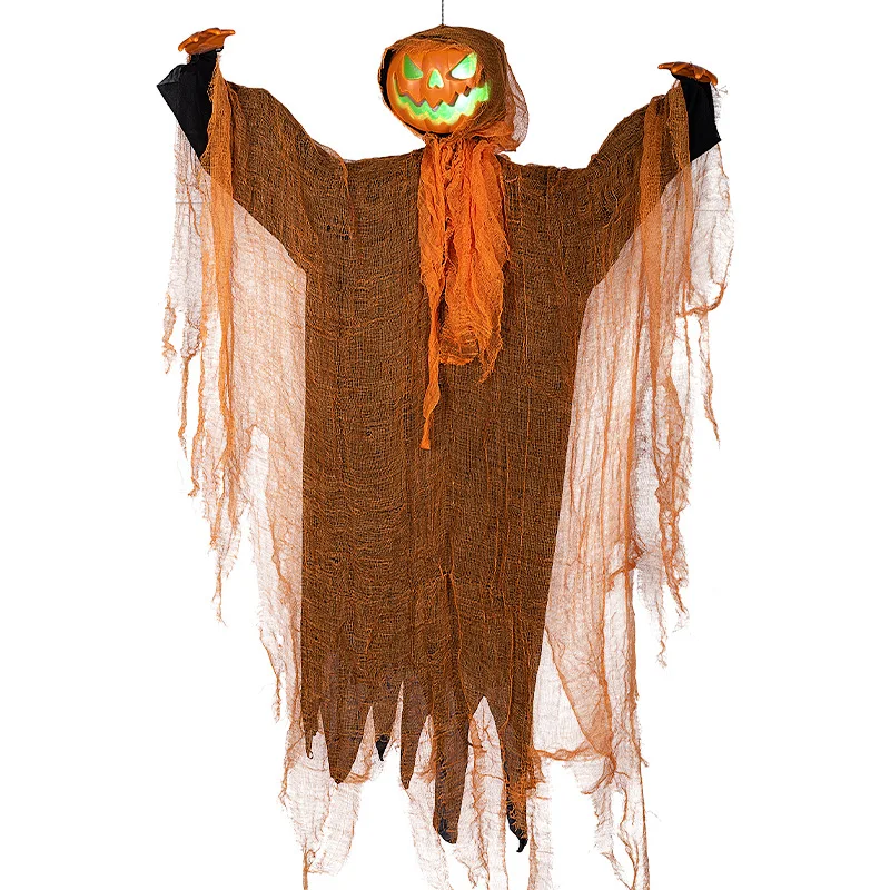 Décoration d'Halloween : Citrouille démon lumineuse, effeuilleuse, à tête pivotante, pour la maison 