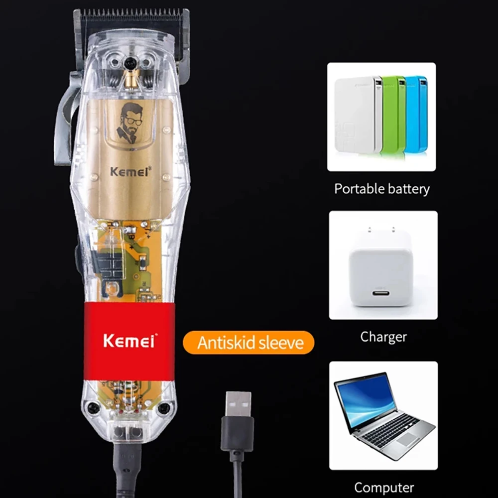 Ornate Oil Head Hair Cliper Kamei Latest Barber Instant Fade Clipper Kemel Wireless Razor Adjustable Transparent Cutting Machine