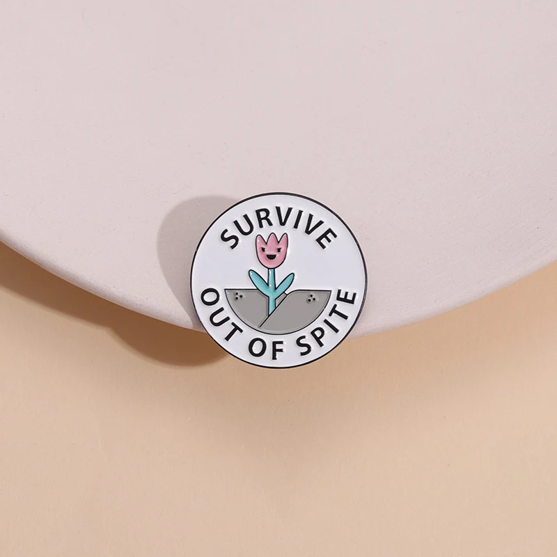 Survive out of Spite Enamel Pins Weed Brooches Shirt Collar Lapel Badges Cute Inspiring Phrase Jewelry Gift for Friends