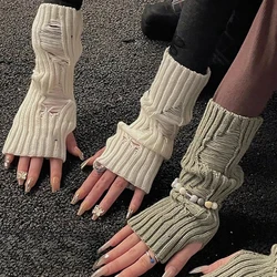 Unisex Punk Gothic Knitted Ripped Oversleeves Gloves for Men Women Warm Arm Sleeve Tattered Cuff Glove Elbow Mittens Arm Warmer