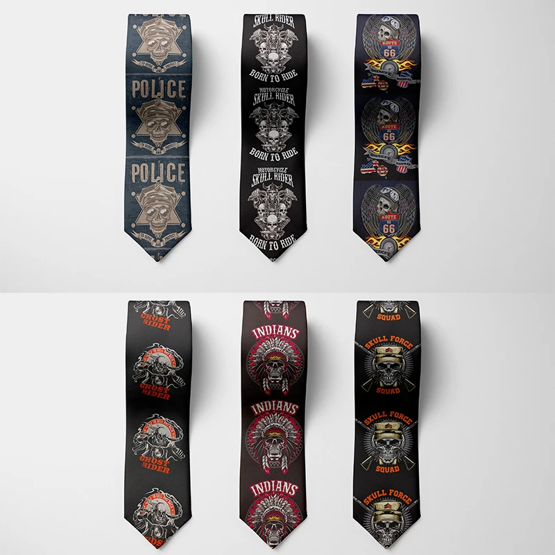 New Tie Skull  Cool Trend 8CM Slim Casual Novelty Polyester Tie Birthday Party Halloween Accessories Gift Tie For Men