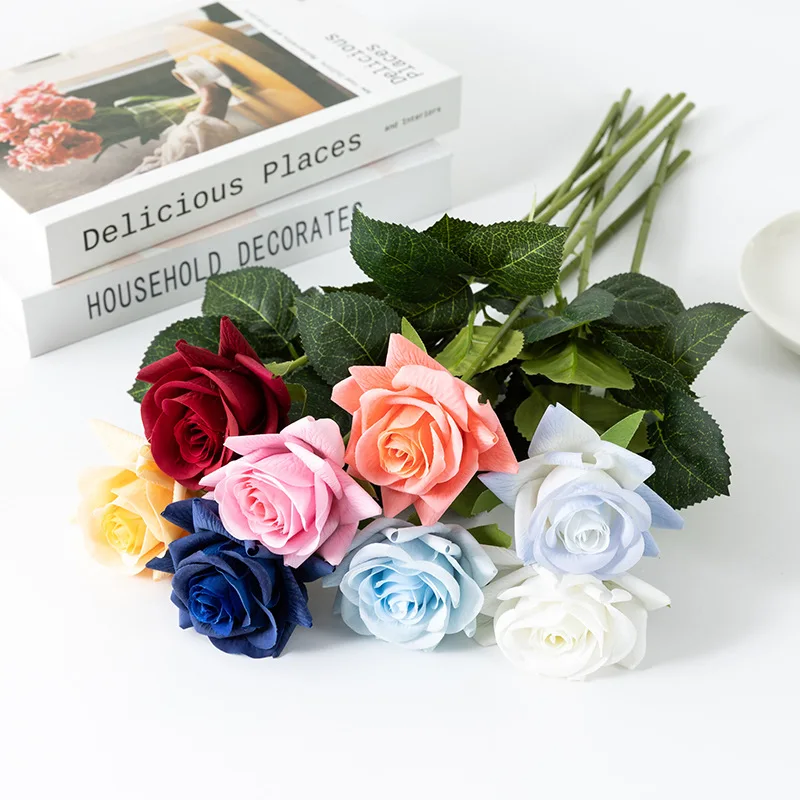 5PCS 44CM Artificial Moisturizing Rose Silk Flower Home Decoration with Rolled Edges Rose Wedding Scenery Bride Holding Flowers