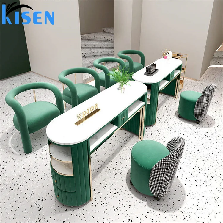 Luxury Popular Spa Beauty Salon Furniture Modern Double Seats Manicure Table  Nail Desk Station for Beauty Salon Use