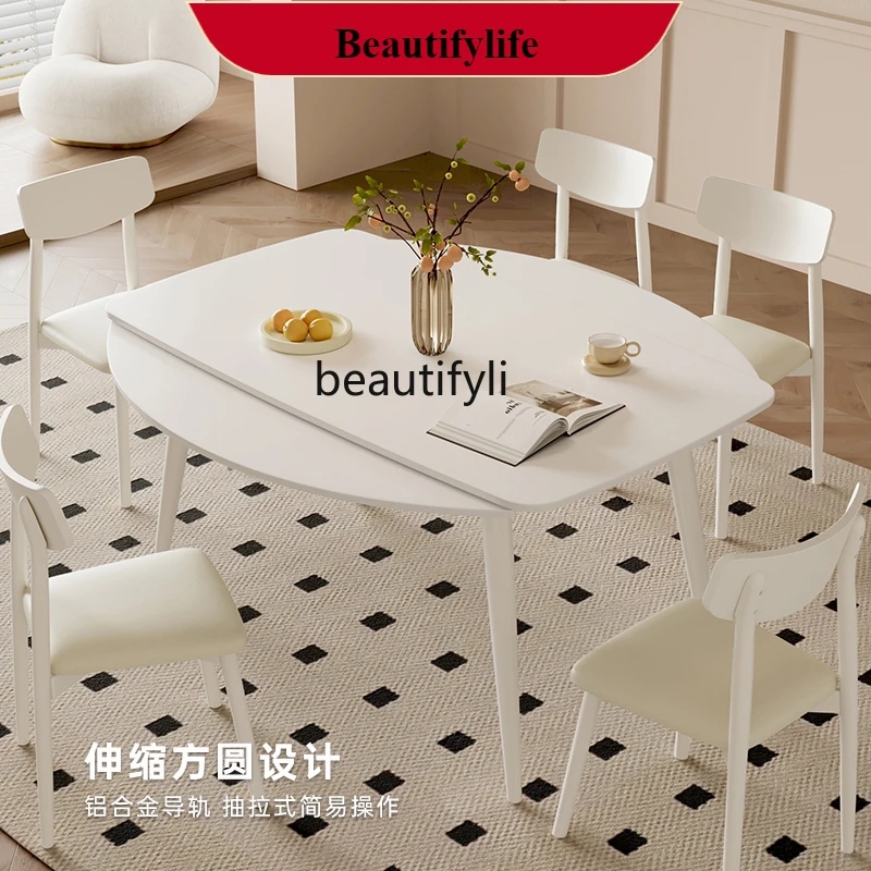 

G1218 Dining table variable round table small apartment modern simple cream style square and round retractable dining table