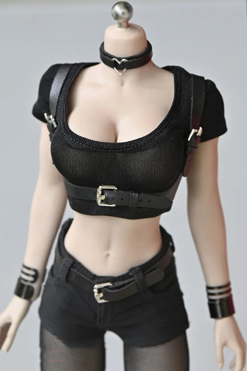 1/6 Soldier Clothes Trend Thick Stripe High Neck and Shoulder-cut Sleeveless Sweater Strap Belt Girdle for 12 inch Body