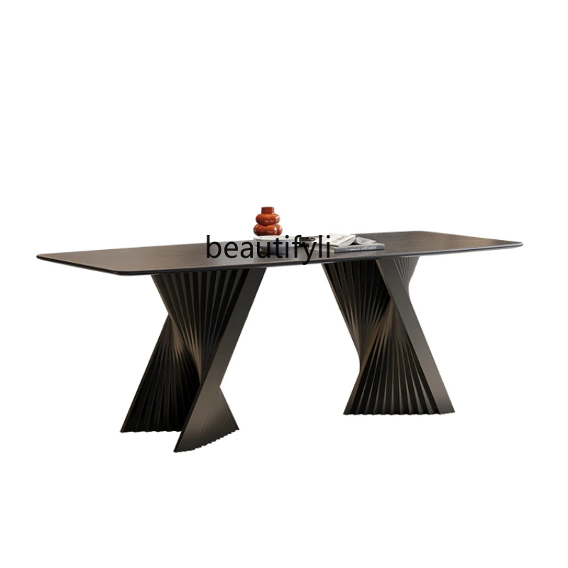 

Light Luxury Stone Plate Dining Tables and Chairs Set Rectangular Modern Simple Home