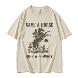 Pedro Pascal Save A Horse Ride A Cowboy Print T Shirt Men's Retro Harajuku Fashion T-shirts Casual 100% Cotton Oversized T-shirt