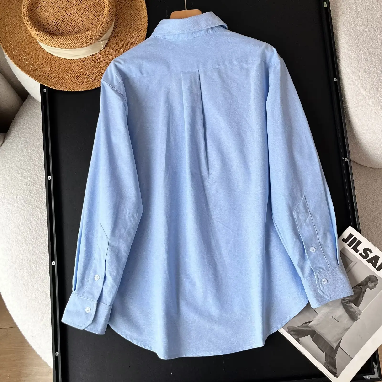 Tangada Women Blue Oxford Blouse Shirt Long Sleeve 2024 Chic Female Loose Top 6D052