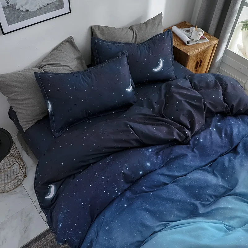 Imagem -05 - Galaxy Capa de Edredão Lua Estrelas Consolador Conjunto Capa para Crianças Decoração do Quarto Feminino Azul Gradiente Céu Estrelado Céu Estrelado Conjunto Cama