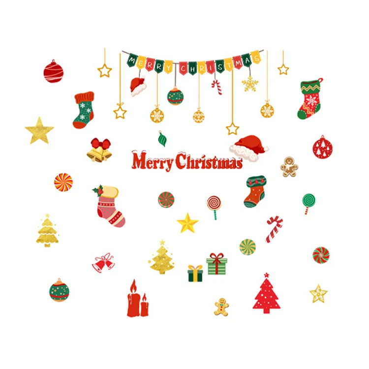 Cartoon Weihnachtsglocken-Socken-Wandaufkleber für Kinderzimmer, Hintergrunddekoration, Tapete, selbstklebend, Neujahrs-Heimdekoration, Aufkleber – Detail 7