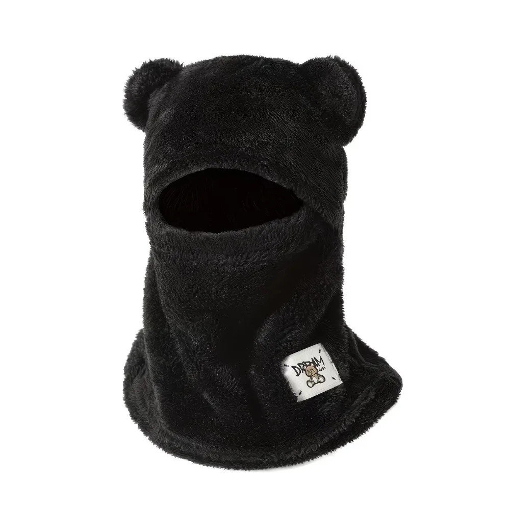 Kawaii Thickened Cute Bear Cap Scarf Set Windproof Pullover Style Pullover Cap Keep Warm Winter Hat Set Outdoor Cycling Skiing