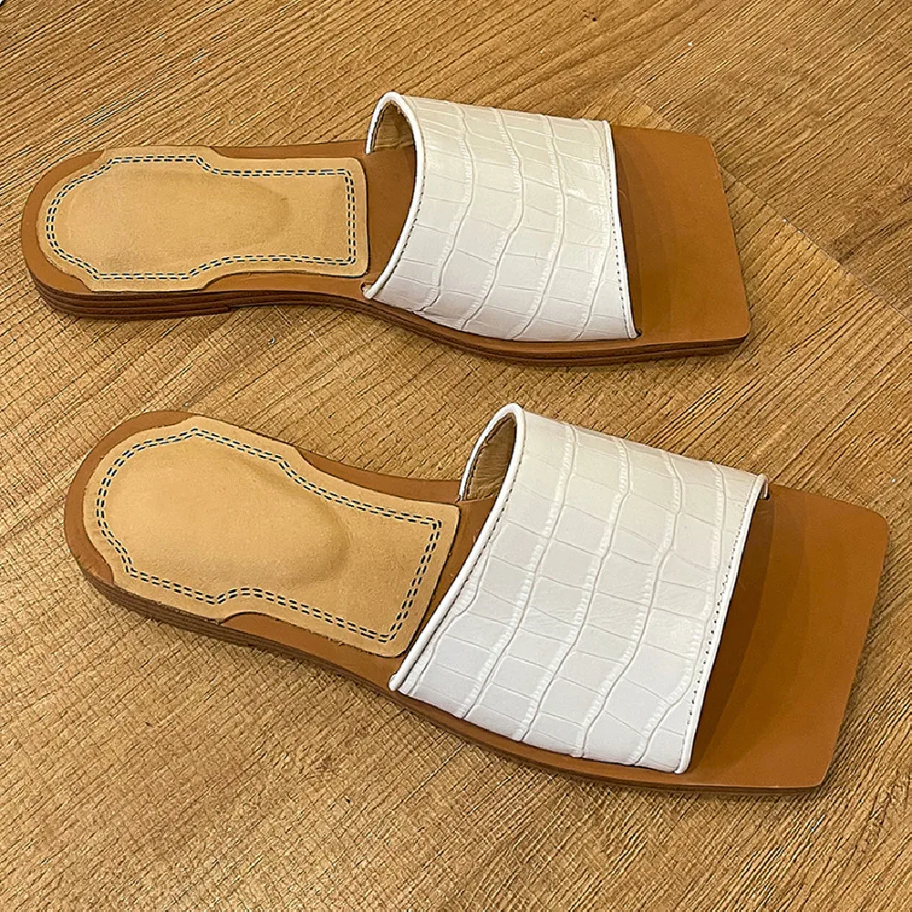 

Women's genuine leather open toe slip-on flats summer outdoor slides soft comfortable casual female daily footwear shoes women