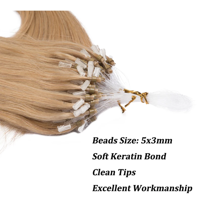 مستقيم مايكرو حلقة وصلات شعر وصلات شعر بشري 100% وصلات شعر بشري 50 قطعة الانصهار البشري الشعر الطبيعي مايكرو #6