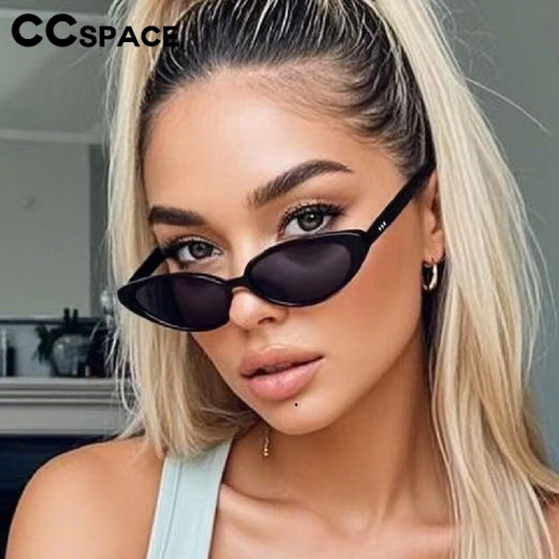 

Retro Oval Sunglasses For Women Trendy Small Narrow Sunnies Cat Eye Rivet Designer Sun Glasses Black Lense Fashion Shades