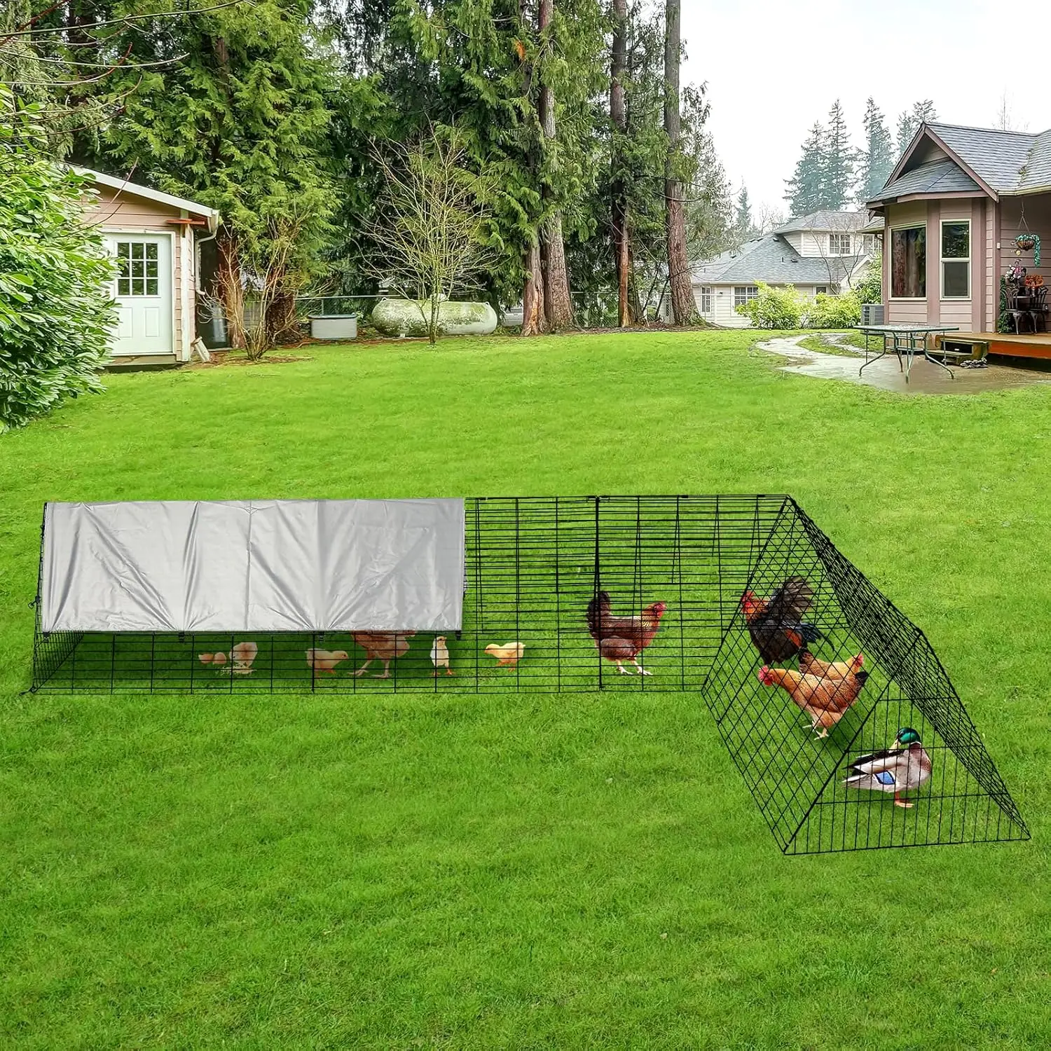 

Portable Chicken Tunnel Run with Corner Frames, Chicken Coop with Steel Construction & Tarp for Hens/Ducks/Rabbits, Free-Range