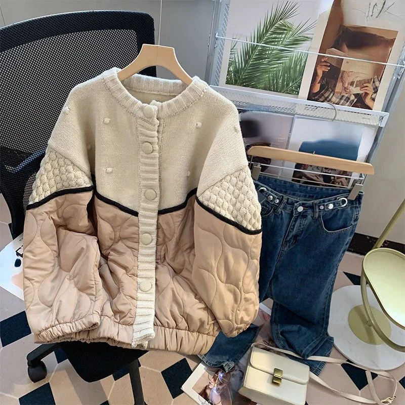 Y2k Harajuku Vintage Sweaters Coats Knit Patchwork Solid Color Single Breasted Jackets Cardigan Warm Thicken Women Clothing 2023