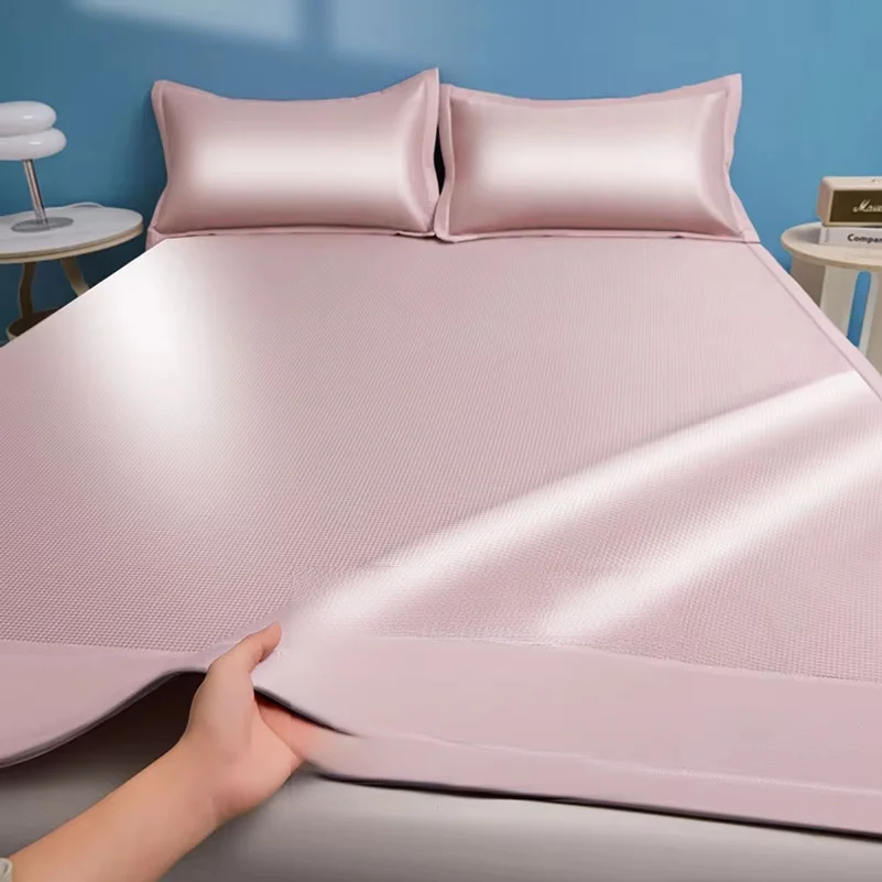 Summer Cooling Bed Pad Light Luxury Carbon Fibres Sleeping Cool Bed Mat Ice Silk Mats with Pillowcases Smooth Mattress Cover Set - view 2