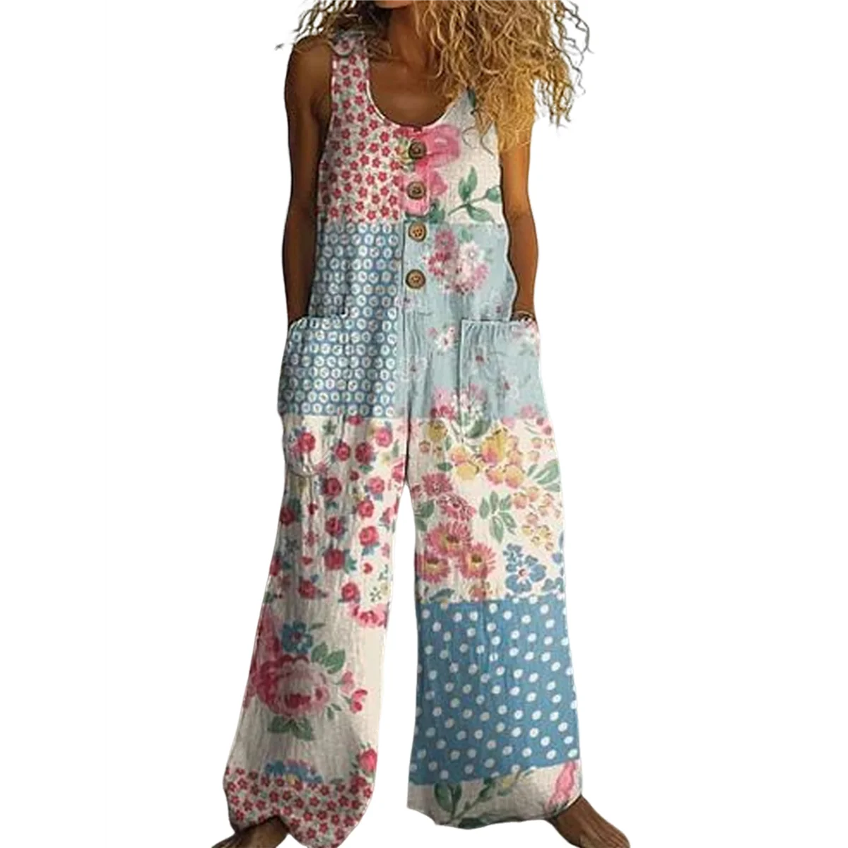 ASDS-Mono informal bohemio de verano para mujer, mono de pierna ancha, peleles holgados con estampado Floral y bolsillos