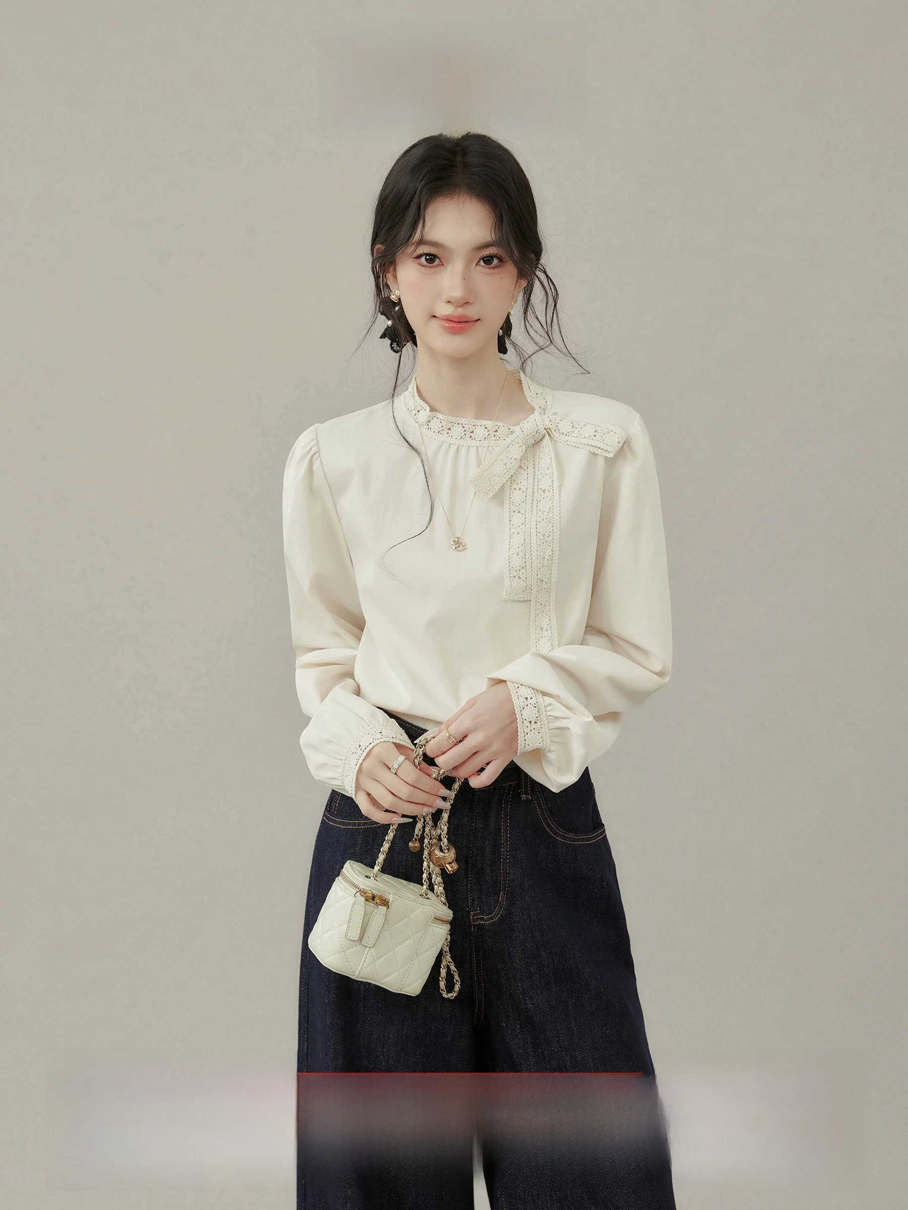 

Женская осенняя модная корейская блузка с длинным рукавом, поясом-завязкой и приталенным силуэтом