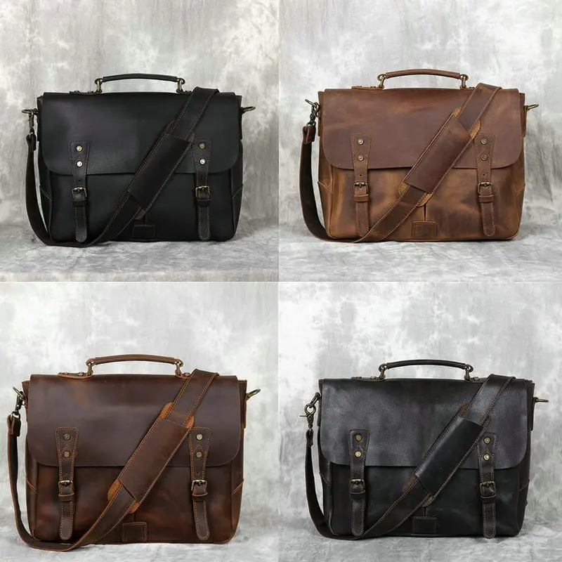 Imagem -06 - Retro Cavalo Louco Bolsa de Couro Multifuncional Primeira Camada de Couro dos Homens Bolsas Negócios Casual Ombro Mensageiro Maleta