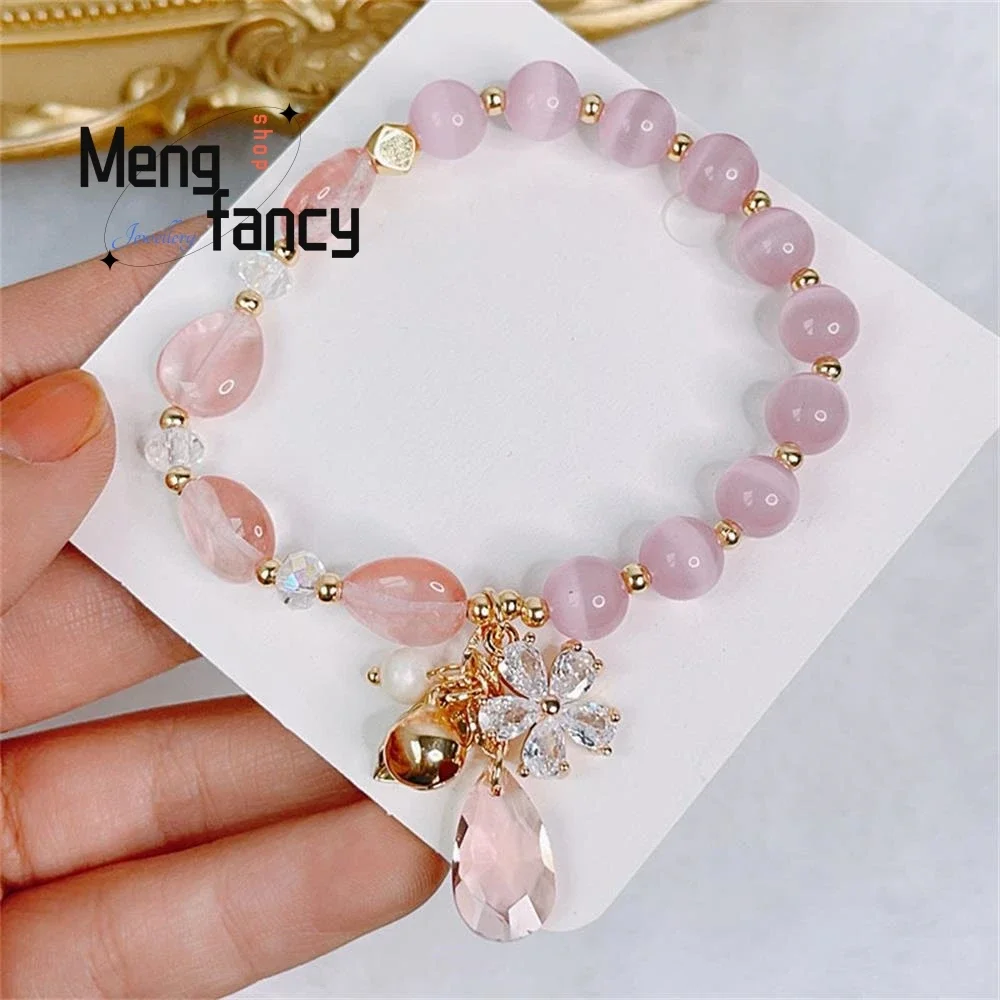 

Mori Cat's Eye Bracelet Fortune Flower Leaf Accessory Crystal Bracelet Small Fresh Ins Niche Patchwork Hand Jewelry Holiday Gift