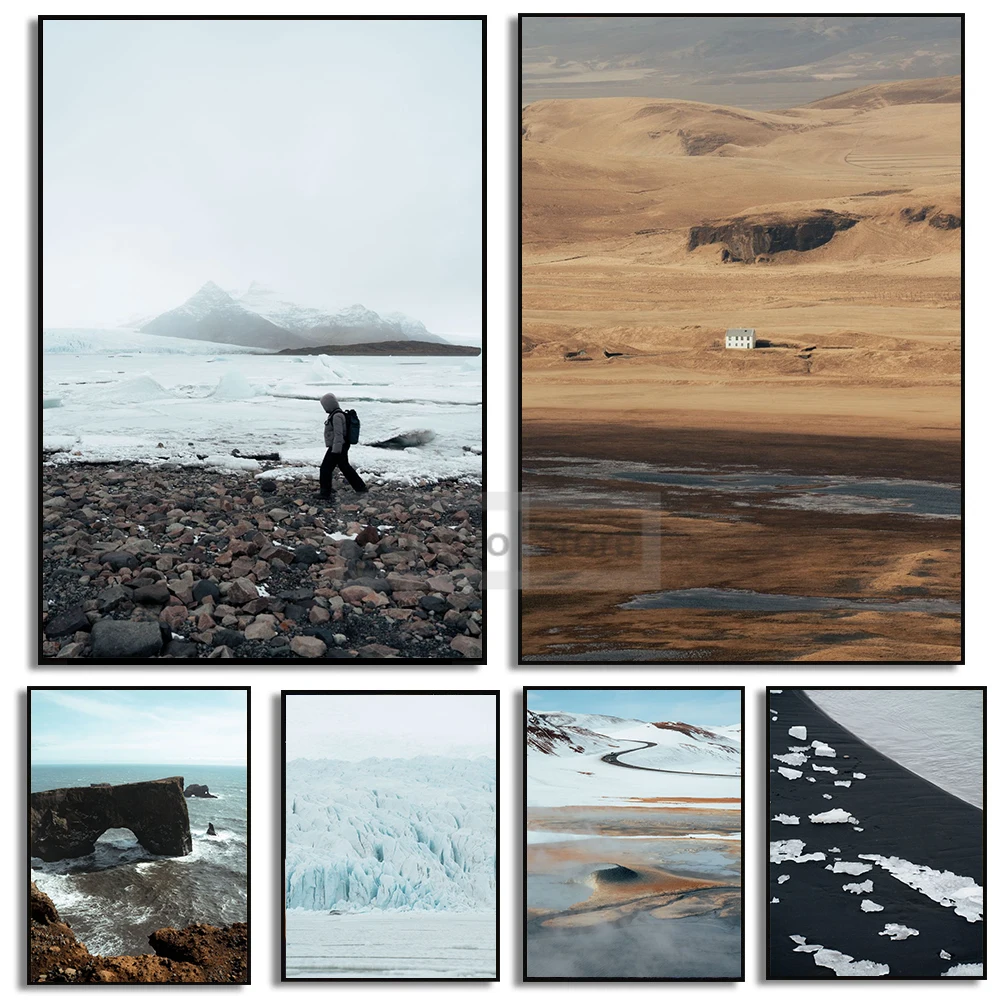 Iceland Travel Photo Poster Glacier Natural Landscape Iceland Prints Canvas Painting Wall Art Pictures Home Room Modern Decor