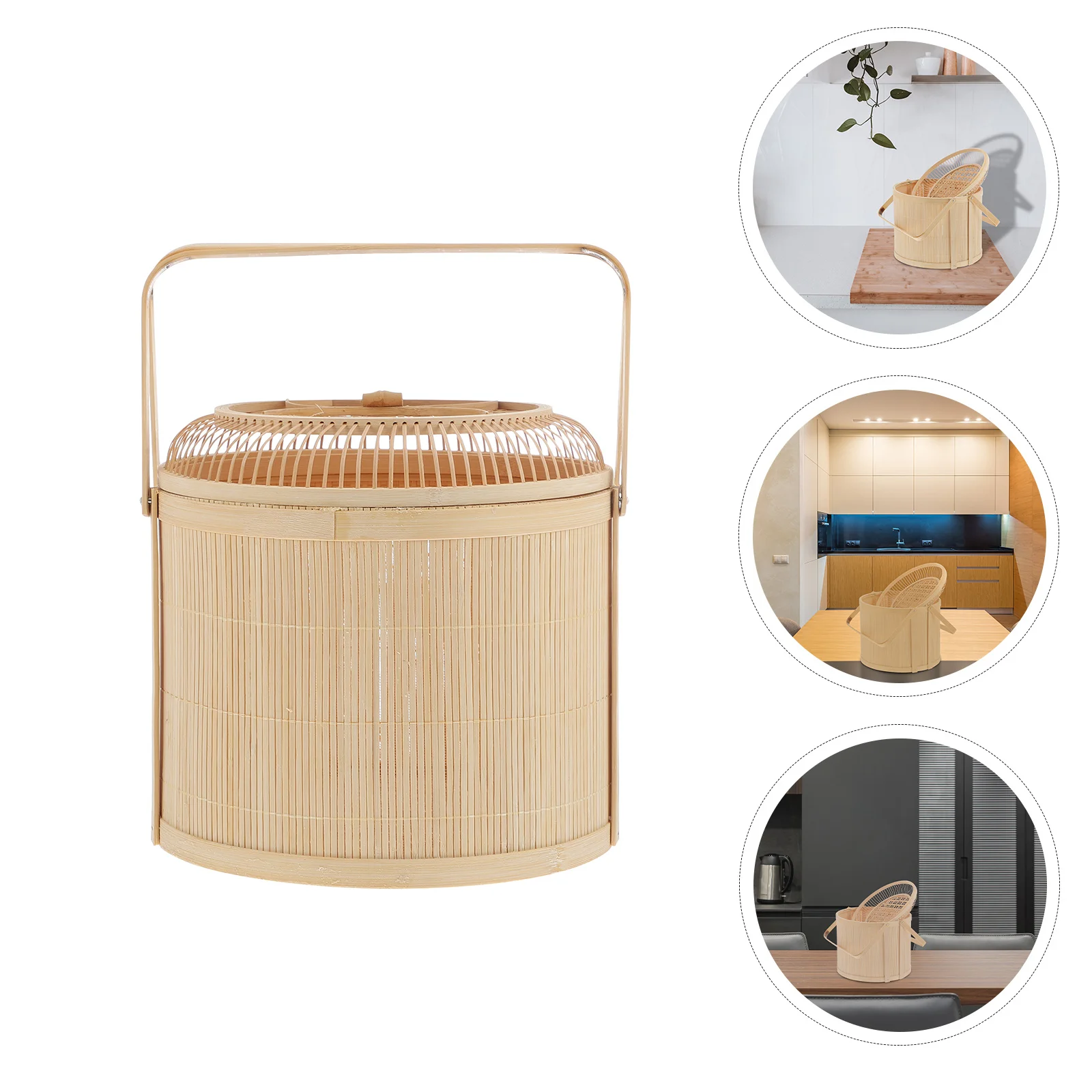 

1Pcs Bamboo Basket Hand-Woven Fruit Storage Food Container Large Handle Picnic Moon Cake Gift Basket Wear-Resistant