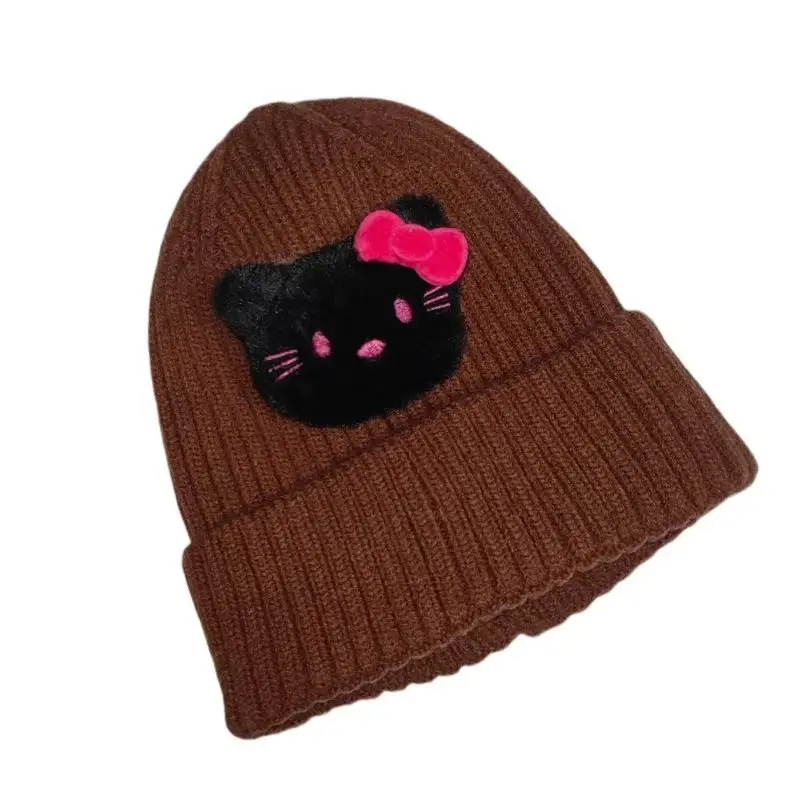 يمكن تخصيص قطط الرسوم المتحركة الجديدة من Miniso مع القبعات المحبوكة DIY القبعات الباردة الخريف والشتاء قبعات الصوف الدافئة للرجال والنساء