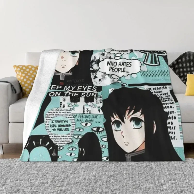 NEW Japanese Anime Demon Slayer coperta flanella Fleece Muichiro Tokito Kimetsu No Yaiba coperte da tiro ufficio camera da letto divano Quil