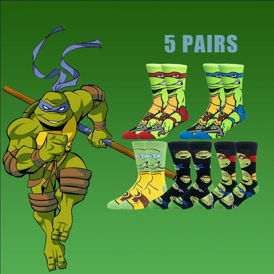 5/10 pares de calcetines de dibujos animados de tortuga Ninja para hombres y mujeres, moda urbana de Hip Hop, novedad, calcetines deportivos informales divertidos de Anime