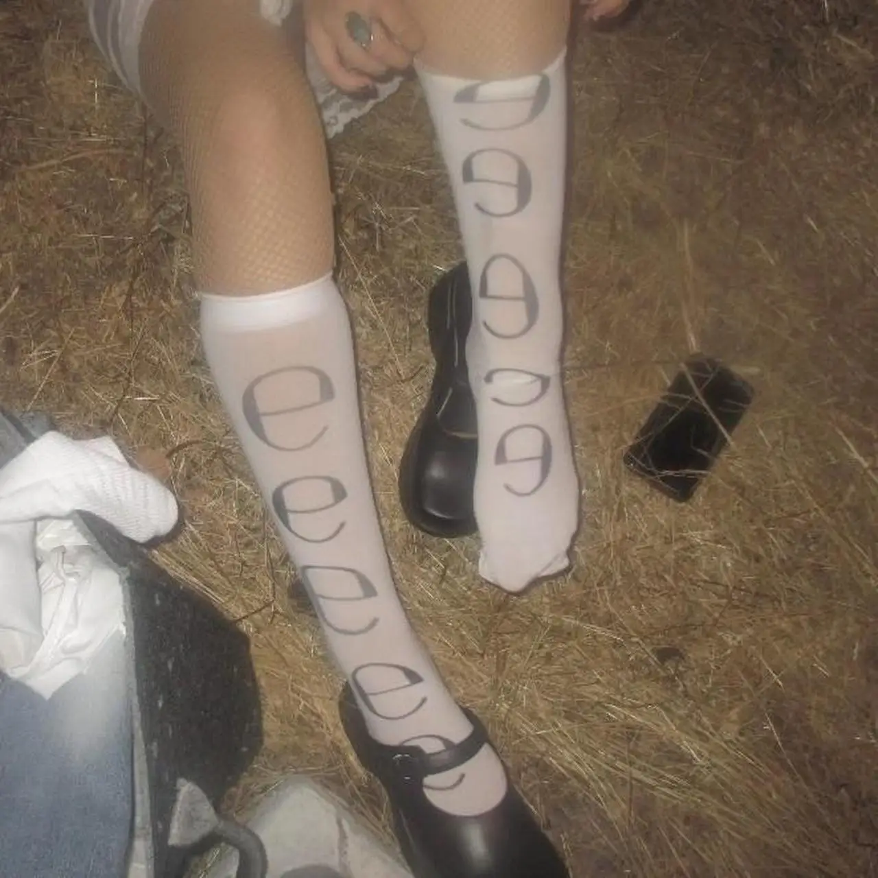 Y2k White Sexy Subculture Graffiti Punk Print Long Socks Haraiuku Over Knee Thigh High Stockings Y2K Cosplay Cute Socks Kawaii