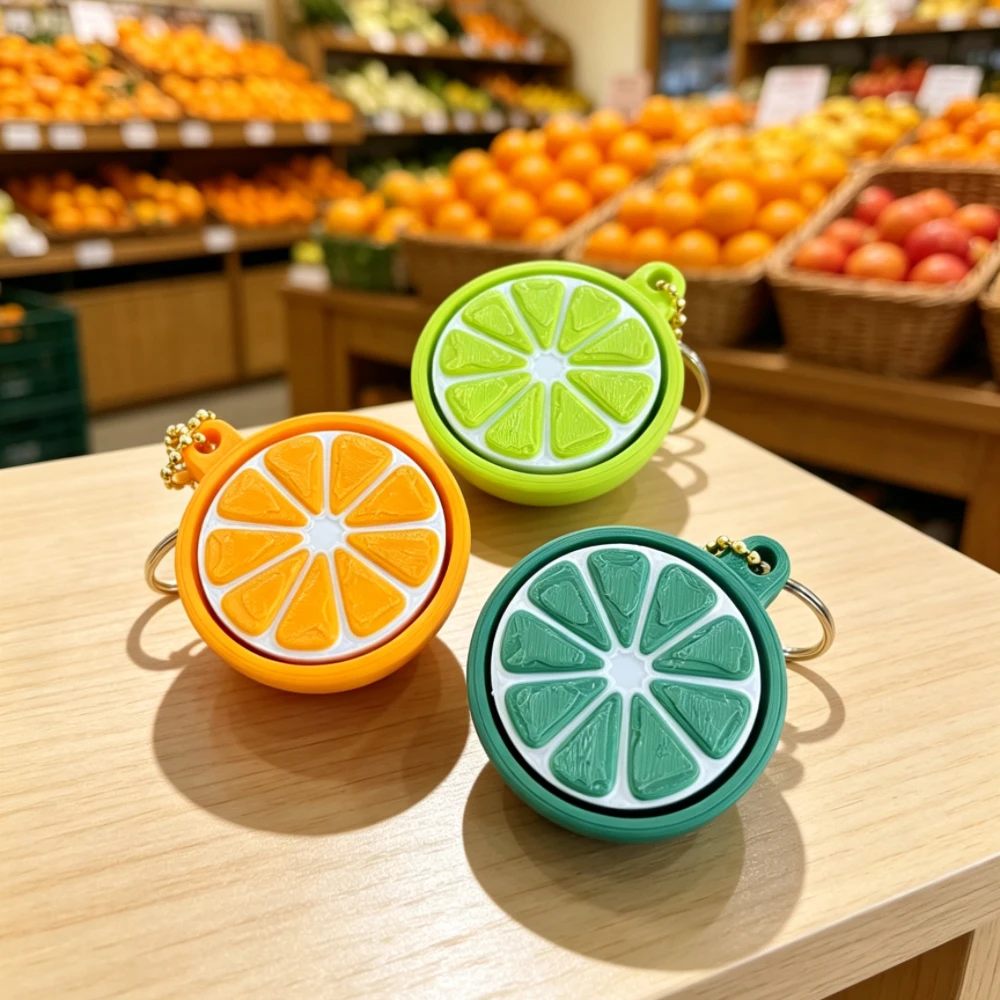 3D Printed Simulated Fruit Keyboard Keychain - Lemon Peach Fidget Toy with Crisp Click Sound Stress Relief Keyring Perfect Chris