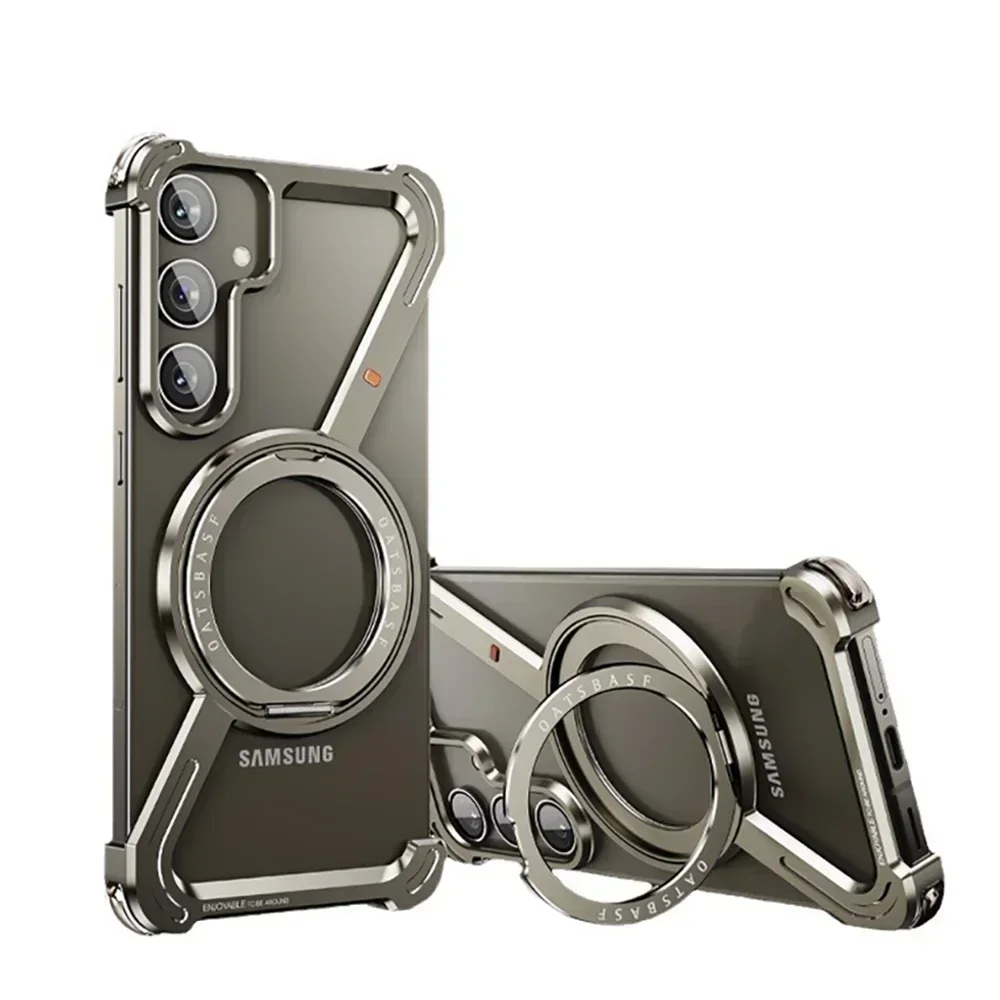 Z Shape Titanium Metal Case For Samsang Galaxy S24 Ultra S24 Plus  Aluminum Alloy Bumper 360° Magnetic Rotation Holder Cover