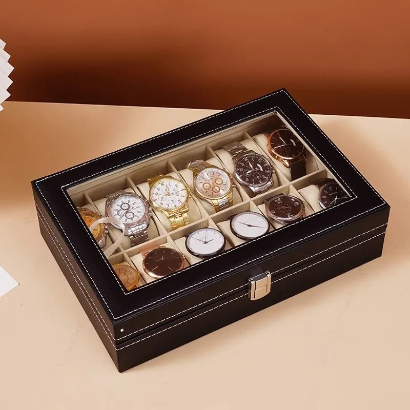 DELESYS 2/3/4/5/6/8/10/12 Slots PU Leather Watch Box Traditional Style Watch Storage Box Gift Watch Case With Lock