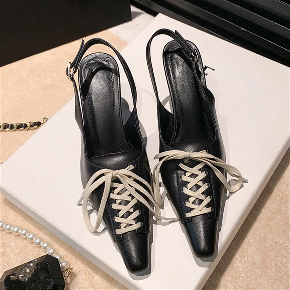 MILI-MIYA Fashion Brand Design Women Cow Leather Pumps Slingback Pointed Toe Buckle Strap Thin Heels Slip On Dress Party Shoes