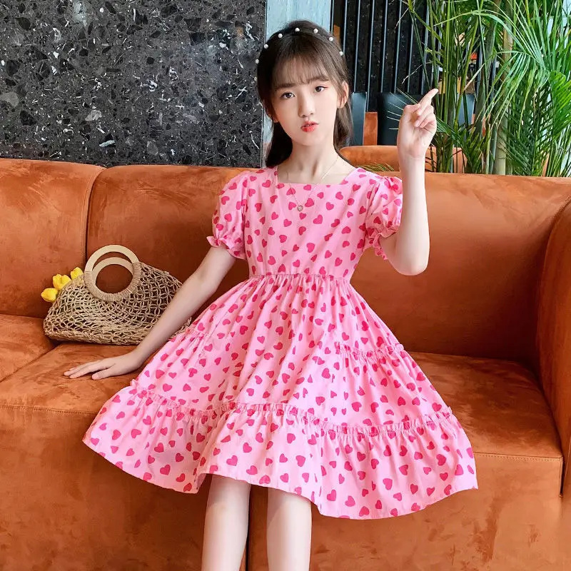 2024 new summer Kids baby Girls A-LINE party princess heart Dresses Tulle clothes teenager Child Polka dots 8 to 10 11 12 years