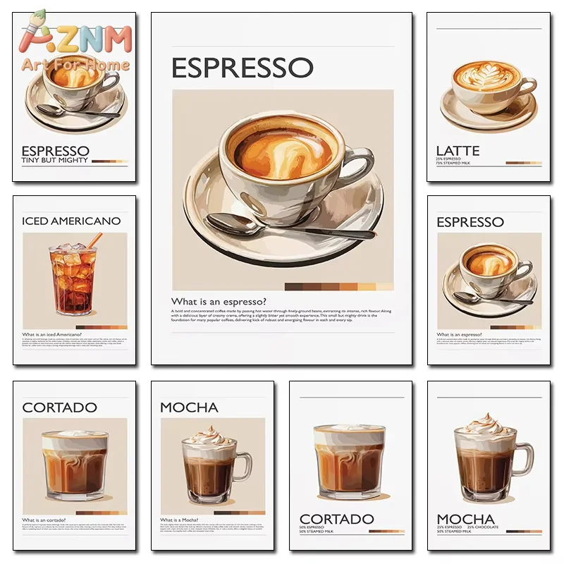1PC Minimalism Iced Americano Espresso Latte Poster and Print Canvas Painting Wall Art Coffee Club Cafe Coffee Bar Decor