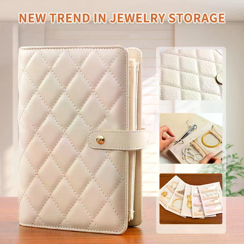 

PU Leather Jewelry Storage Book Clear Pocket Zipper Case Necklace Earring Display Organizer